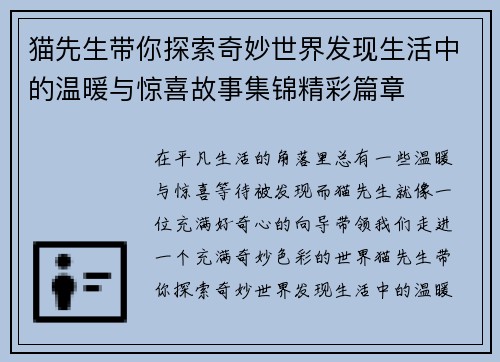 猫先生带你探索奇妙世界发现生活中的温暖与惊喜故事集锦精彩篇章